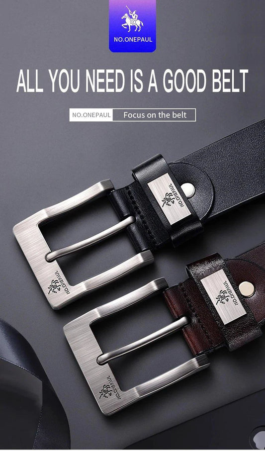 Genuine leather men's buckle belt by MANDOTOS featuring cowhide design, casual and cowboy style, high-quality fashion accessory.