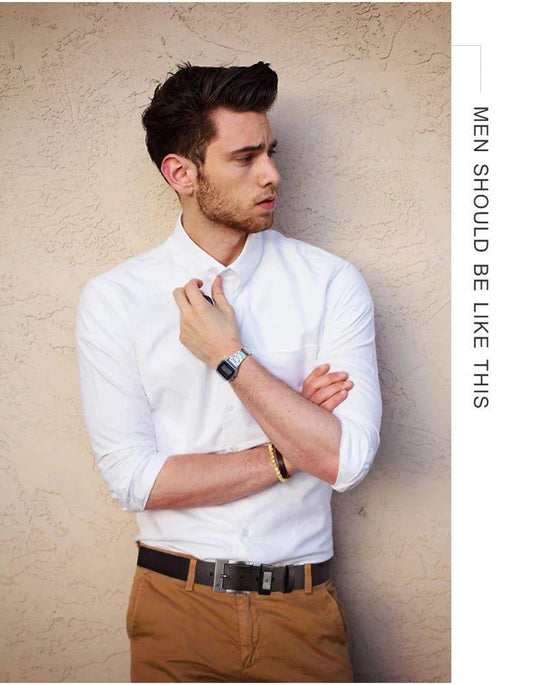 Mandotos men's genuine leather belt with high-quality buckle, casual and cowboy style, made from cowskin for fashionable everyday wear.