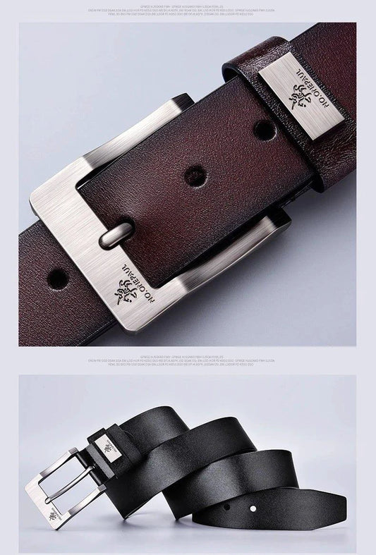 Genuine leather men's belt with a silver buckle, casual and cowboy style, high-quality cowskin by MANDOTOS, 2022 new fashion accessory.
