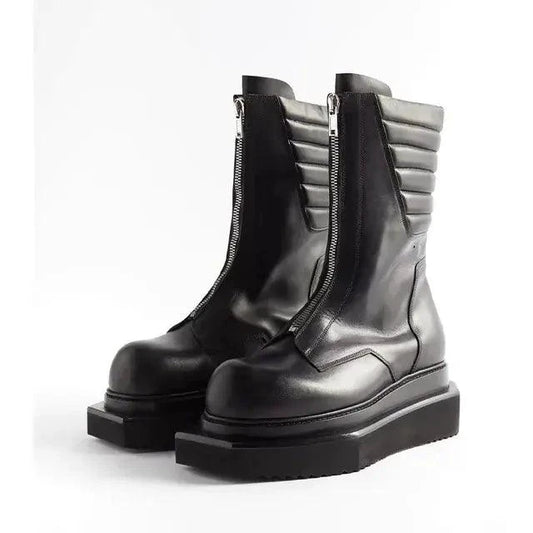 Genuine leather men's boots by MANDOTOS featuring a classic design with sturdy soles and ankle-high style.