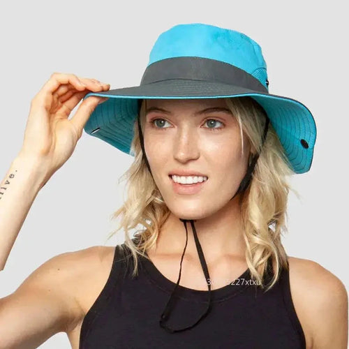 Girls' Ponytail UV Shield Sun Hat by MANDOTOS, featuring a wide brim and breathable fabric for sun protection and comfort.