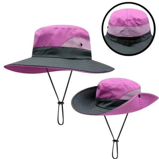 Girls' Ponytail UV Shield Sun Hat by MANDOTOS with wide brim and adjustable strap, designed for sun protection and comfort.