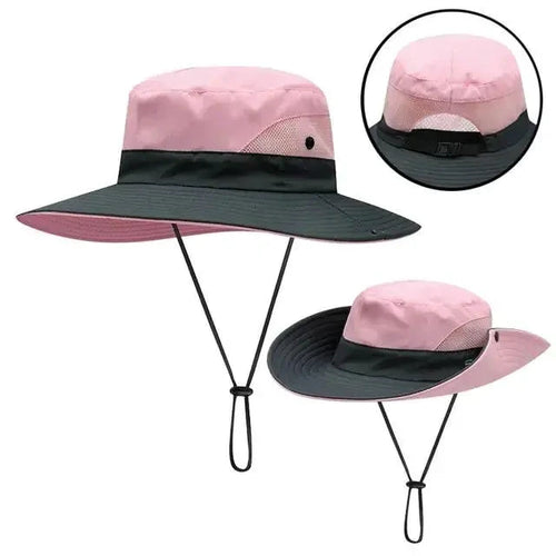 Girls' UV shield sun hat with ponytail opening by MANDOTOS, providing sun protection and stylish comfort for outdoor wear.