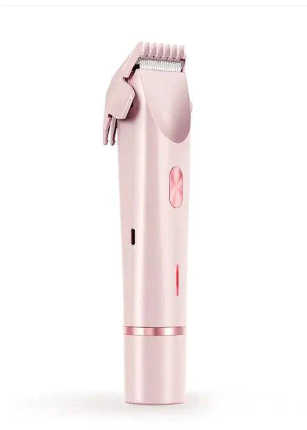 Mandotos GlamGlow electric shaver and trimmer for effortless body and pubic hair removal, featuring ergonomic design and multiple trimming heads.