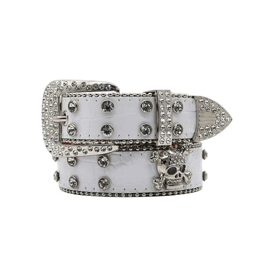 Mandotos Glitzy Skull fashion belt featuring a shiny skull buckle and stylish design, perfect for trendy accessories.