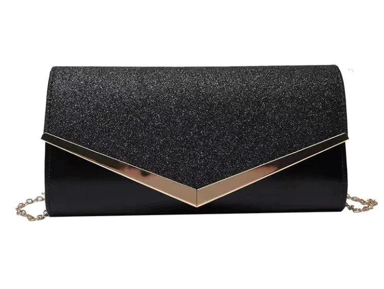 Mandotos Glitzy Striped Sequin Satchel featuring shiny sequins and a stylish striped design, perfect for evening or special occasions.