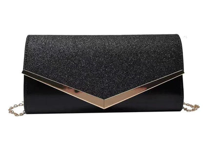 Mandotos Glitzy Striped Sequin Satchel featuring shiny sequins and a stylish striped design, perfect for evening or special occasions.