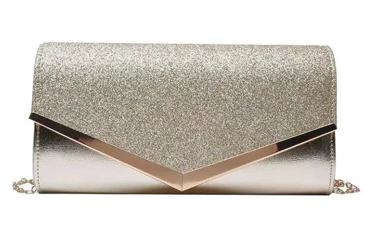 Mandotos Glitzy Striped Sequin Satchel showing shiny sequins and striped pattern on stylish handbag.