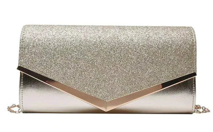 Mandotos Glitzy Striped Sequin Satchel showing shiny sequins and striped pattern on stylish handbag.