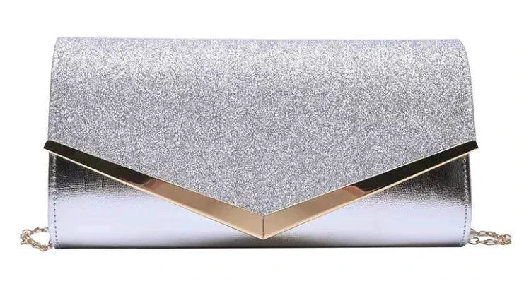 Mandotos Glitzy Striped Sequin Satchel with shimmering sequins and adjustable strap, stylish accessory for evening or casual wear.