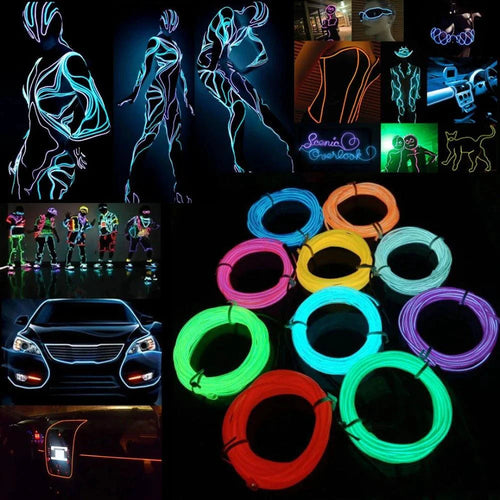 Mandotos glowing EL wire neon tube strings for decor with controller, flexible, vibrant LED neon lighting for parties and events.