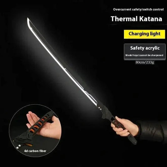 Mandotos glowing samurai play sword with illuminated blade, ideal for kids' costume and role-playing adventures.