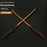 Mandotos glowing samurai play sword with LED lights, black plastic handle and silver blade for imaginative sword fighting play.