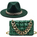 Luxury gold chain fedora hat by MANDOTOS featuring a stylish design and elegant gold chain detail.