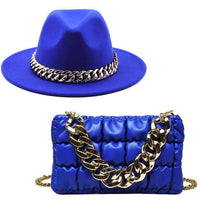 Mandotos luxury gold chain fedora hat with stylish design and adjustable brim, perfect for fashionable accessories.