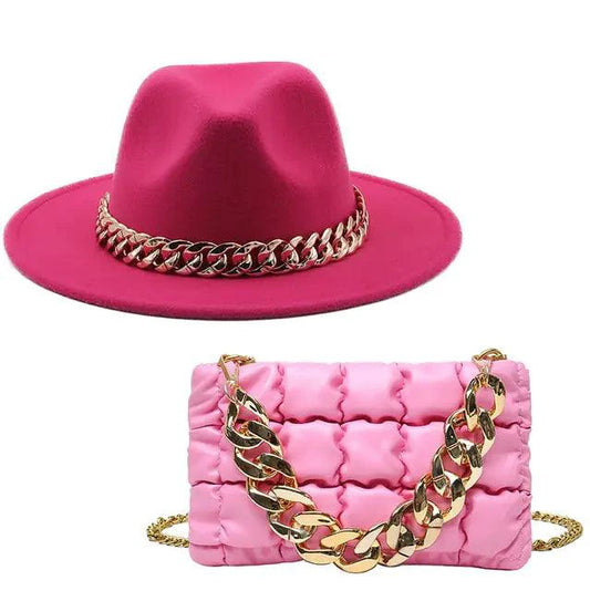 Mandotos luxury gold chain fedora hat with stylish design and wide brim, perfect for fashion-forward accessories
