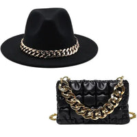 Mandotos luxury gold chain fedora hat with stylish design and sophisticated details.