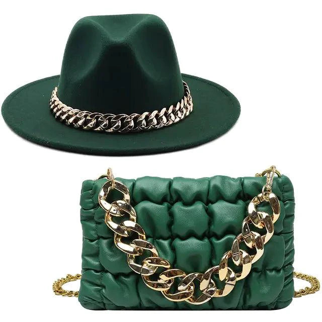 Mandotos Gold Chain Fedora luxury hat featuring a stylish gold chain detail and classic fedora design.