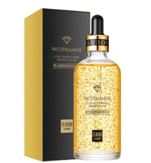 Mandotos Gold Essence Hyaluronic Serum bottle with dropper, showing luxurious skincare packaging and golden accents.