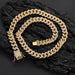 Mandotos Gold Shine Iced Cuban Chain showcasing a luxurious, iced-out design with bright gold finish and detailed link craftsmanship.