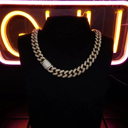 Gold Shine Iced Cuban Chain by MANDOTOS featuring sparkling iced accents and a bold, luxe style upgrade.