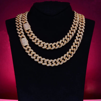 Mandotos Gold Shine Iced Cuban Chain with sleek, luxe style and sparkling ice detailing, perfect for a bold jewelry statement.