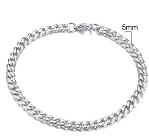 Gold-tone stainless steel Cuban bracelet with 3-11mm links, crafted by MANDOTOS, showcasing a sleek and polished design.