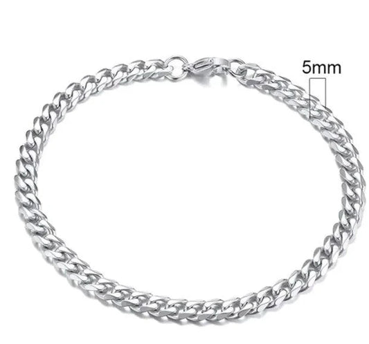 Gold-tone stainless steel Cuban bracelet with 3-11mm links, crafted by MANDOTOS, showcasing a sleek and polished design.