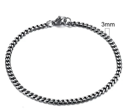 Gold-tone stainless steel Cuban bracelet from MANDOTOS, 3-11mm width, featuring a sleek, polished chain design.