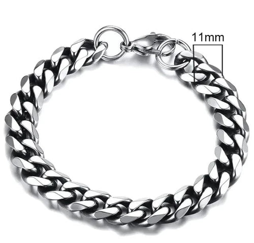 Gold-tone stainless steel Cuban bracelet with 3-11mm links, stylish men's jewelry by MANDOTOS.