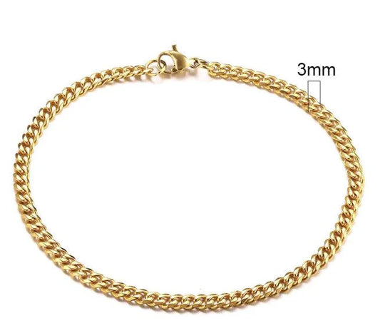 Gold-tone stainless steel Cuban bracelet with 3-11mm links, stylish men's jewelry by MANDOTOS