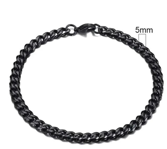 Gold-tone stainless steel Cuban bracelet by MANDOTOS featuring 3-11mm wide links, stylish and durable jewelry accessory.