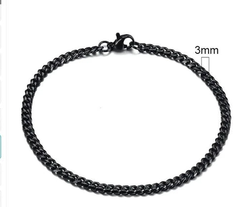 Gold-tone stainless steel Cuban bracelet by MANDOTOS, featuring 3-11mm wide links on a sleek, polished design.