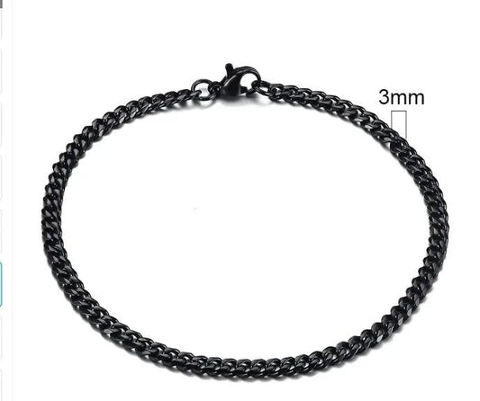 Gold-tone stainless steel Cuban bracelet by MANDOTOS, featuring 3-11mm wide links on a sleek, polished design.