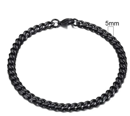 Gold-tone stainless steel Cuban bracelet by MANDOTOS, 3-11mm wide, showcasing a sleek, polished chain design.