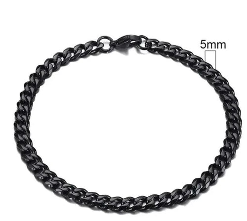 Gold-tone stainless steel Cuban bracelet by MANDOTOS, 3-11mm wide, showcasing a sleek, polished chain design.