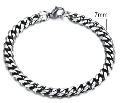 Gold-tone stainless steel Cuban bracelet with 3-11mm links from MANDOTOS, showcasing a sleek and polished design.