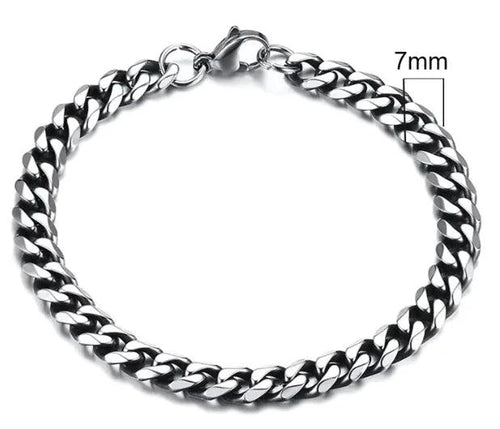 Gold-tone stainless steel Cuban bracelet with 3-11mm links from MANDOTOS, showcasing a sleek and polished design.