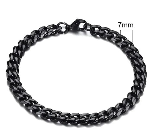 Gold-tone stainless steel Cuban bracelet by MANDOTOS featuring 3-11mm wide links, stylish and durable everyday jewelry.