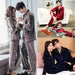 Gold velvet pajamas set from MANDOTOS featuring a soft, luxurious fabric and relaxed fit, perfect for comfortable sleepwear.