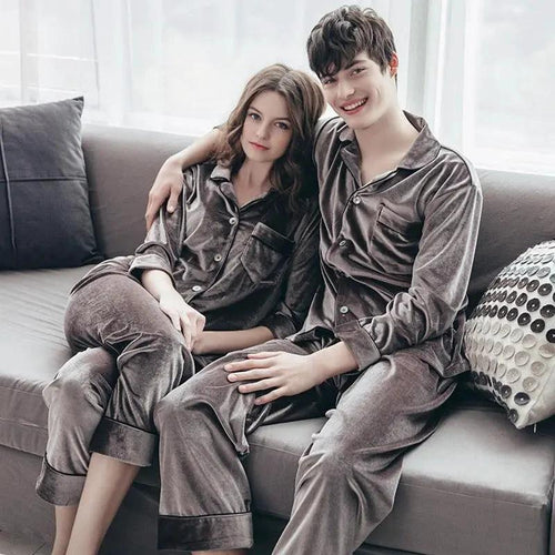Mandotos gold velvet pajamas set featuring a luxurious, soft fabric with a relaxed fit for comfortable sleepwear.
