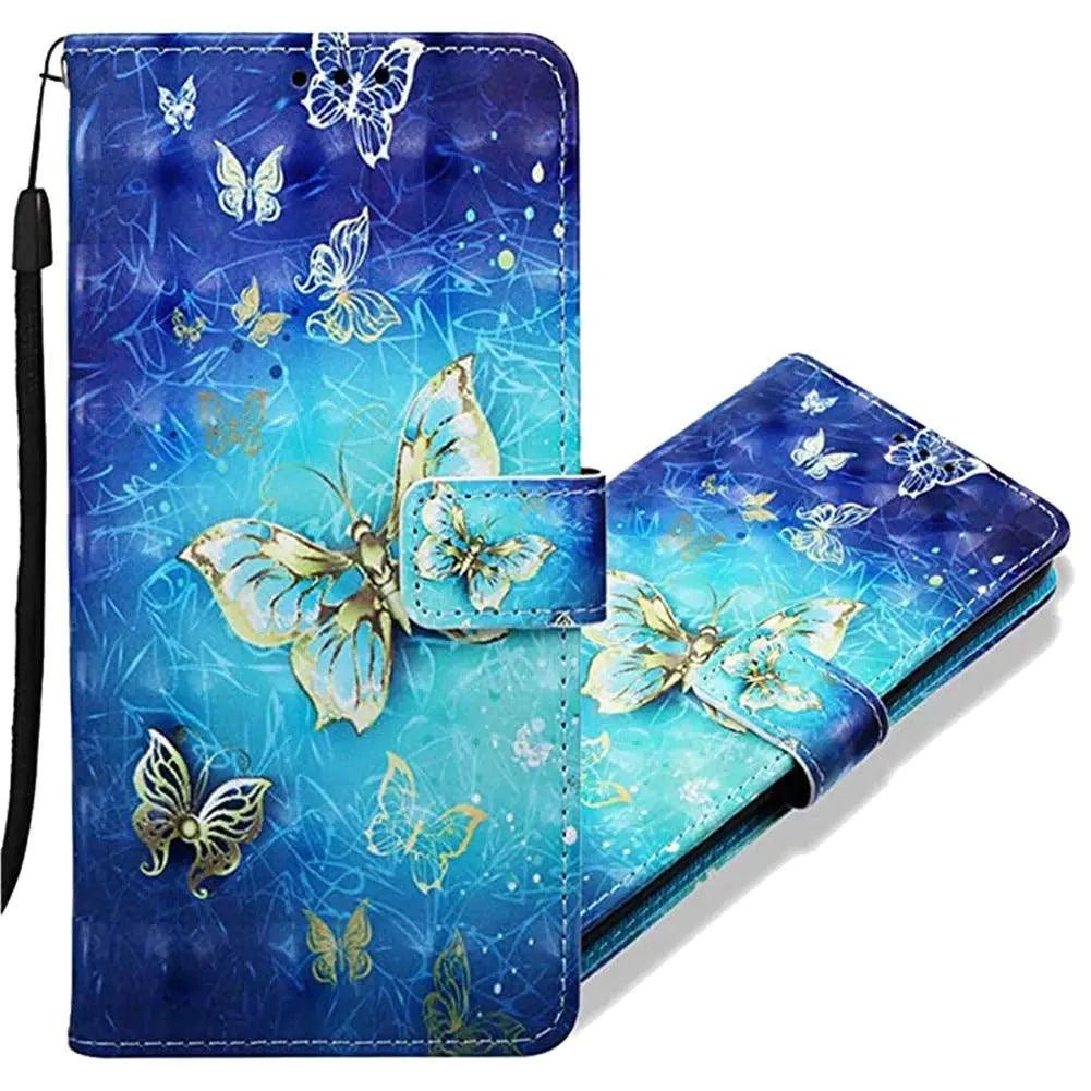 Golden butterfly wallet case for Galaxy Note 20 Ultra by MANDOTOS, featuring luxurious design and premium protection.