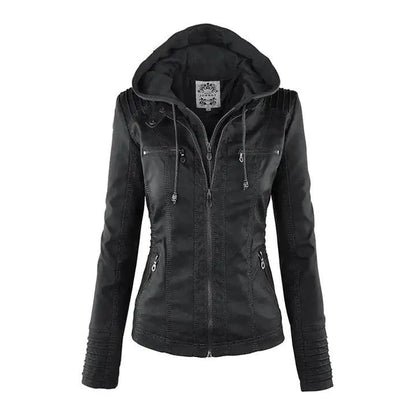 Gothic faux leather jacket by MANDOTOS featuring a fitted design, silver zipper, and edgy style, perfect for alternative fashion.