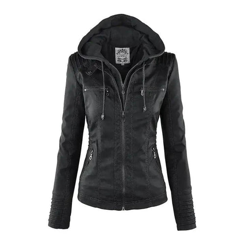 Mandotos Gothic faux leather jacket featuring a fitted design with silver hardware and a classic collar, ideal for edgy fashion styles.