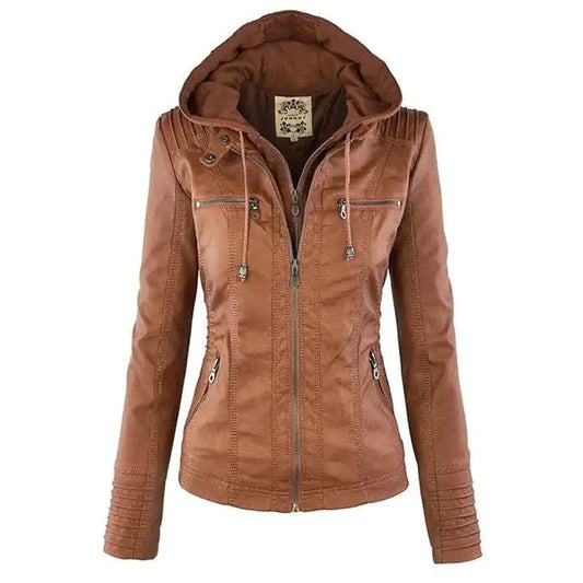 Mandotos Gothic faux leather jacket with silver zipper and stylish collar, perfect for edgy fashion looks.