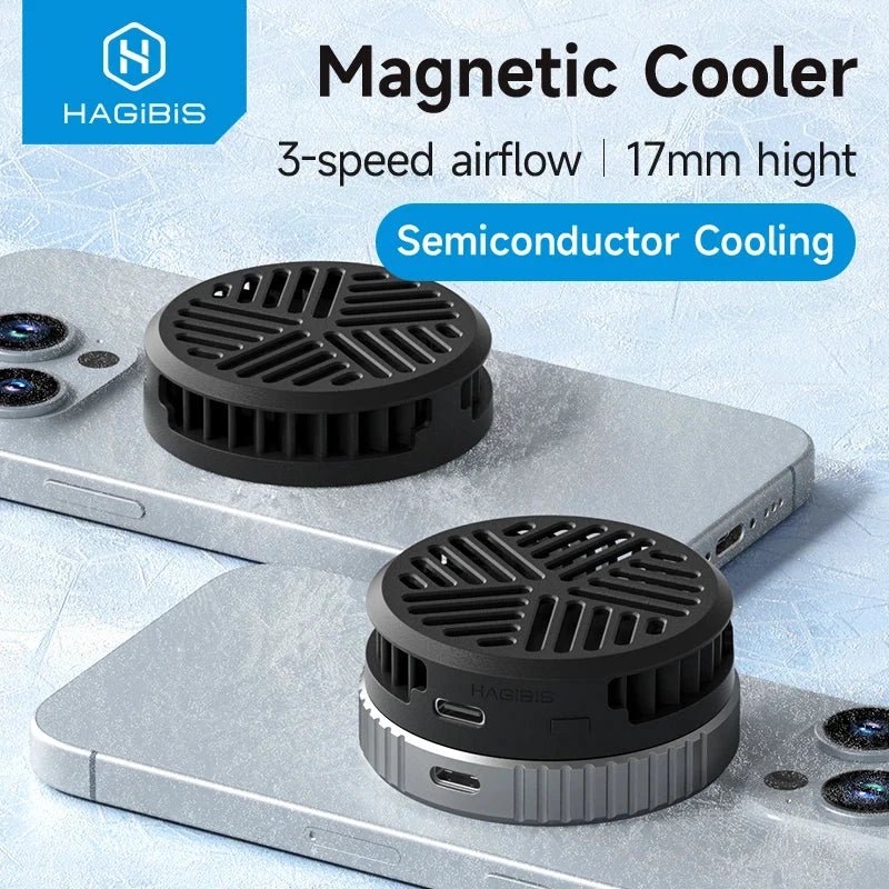 MANDOTOS Hagibis magnetic mobile phone cooler, universal cooling fan for iPhone 16 Pro and Black Shark gaming live stream.