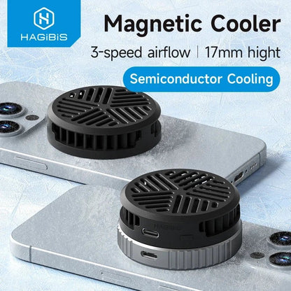 MANDOTOS Hagibis magnetic mobile phone cooler, universal cooling fan for iPhone 16 Pro and Black Shark gaming live stream.