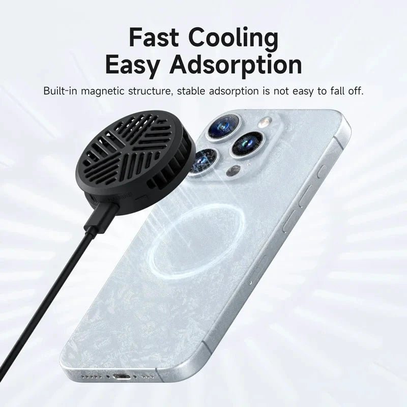 MANDOTOS Hagibis magnetic cell phone cooler, universal cooling fan for iPhone 16 Pro and Black Shark gaming phones, ideal for live streaming.