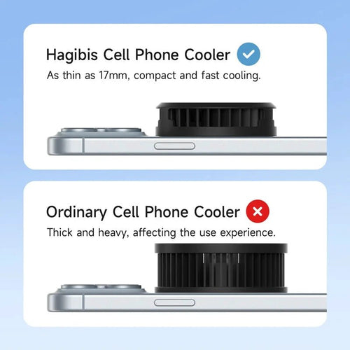 Mandotos Hagibis magnetic cell phone cooler and radiator for iPhone 16 Pro and Black Shark gaming phones, with cooling fan for live streaming.