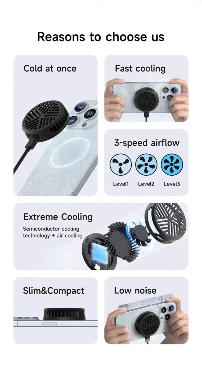 MANDOTOS Hagibis magnetic cell phone cooler, universal cooling fan for iPhone 16 Pro and Black Shark gaming phones, ideal for live streaming.
